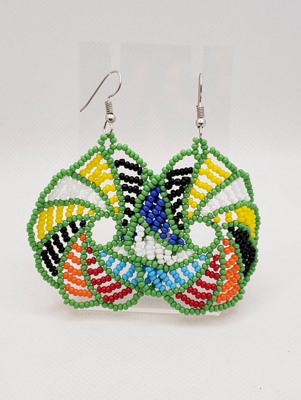 Multicolor Beaded Drop Earrings - Green Accents